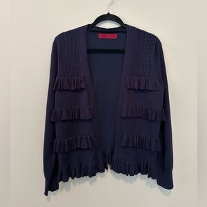 Like New! Love Scarlett Navy Ruffle-Front Open Cardigan